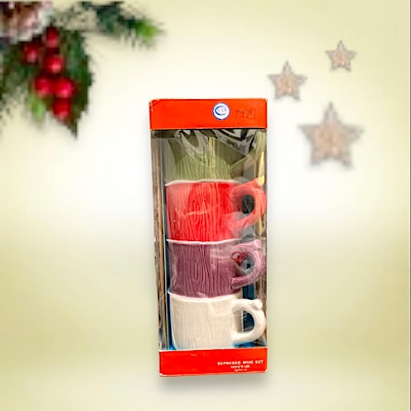 Stoneware Mug Set, 7oz, New in Box, “Forest Trees” Pattern, Set of 4 - Picture 8 of 9